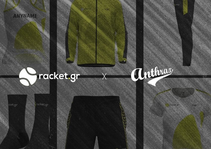 Η επίσημη συλλογή ρούχων racket.gr x Anthrax Machines με φόρμες, t-shirt και αξεσουάρ για τένις.